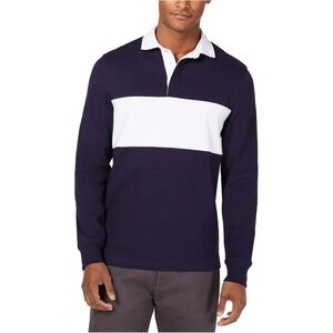 NWT Club Room Colorblock Rugby Polo Shirt Long Sleeve Navy Blue White Sz XXL